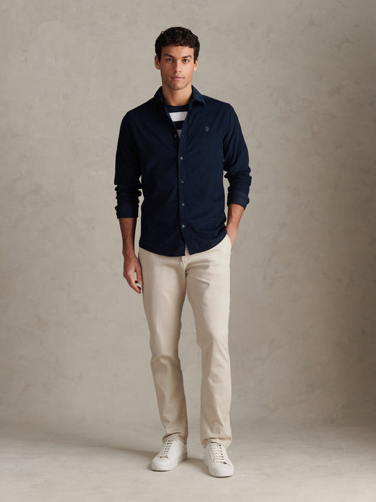 Teksturowana koszula LS Dark Sapphire granatowy/księżycowy światło niebieski DHM