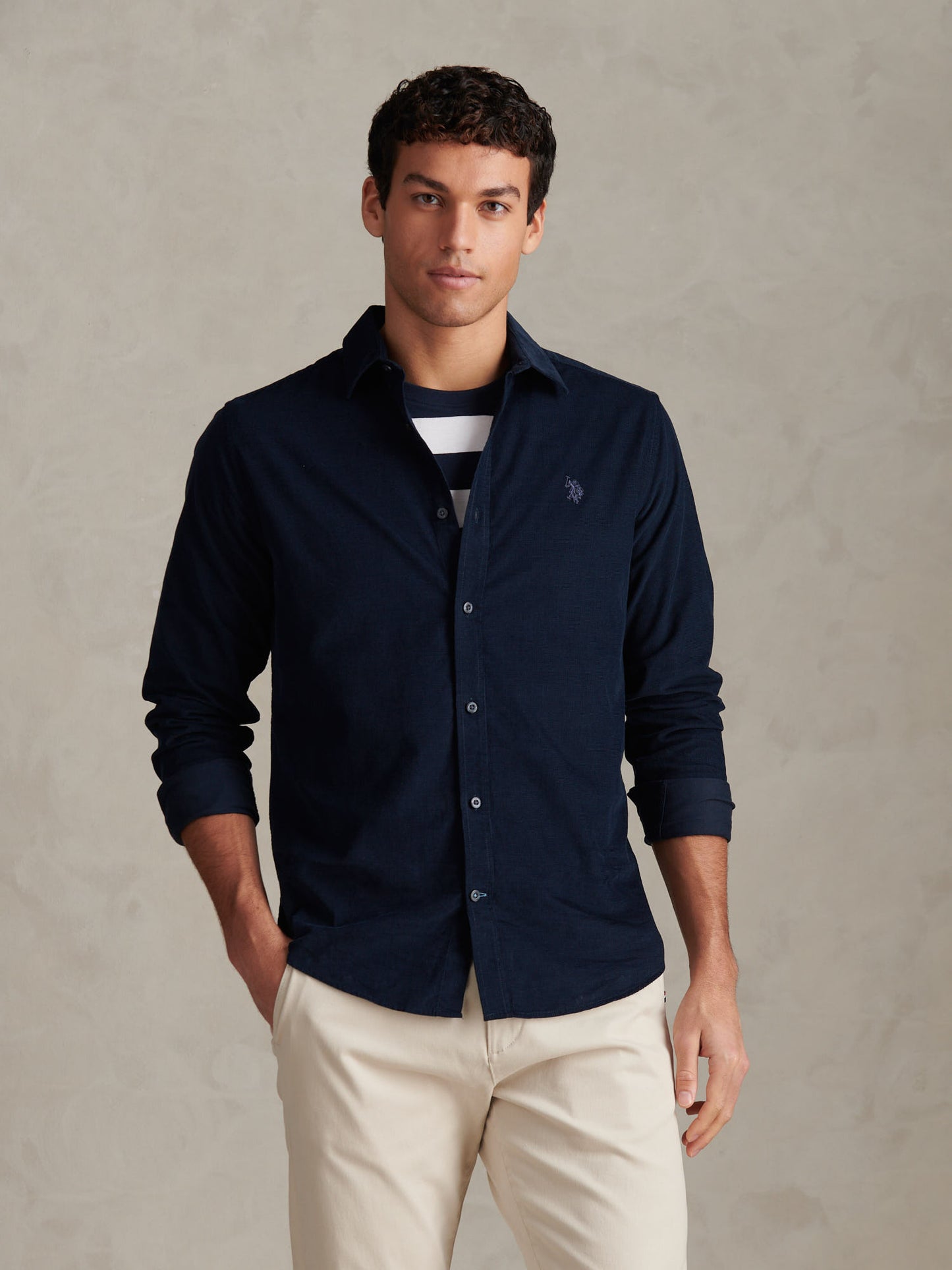 Mens Textured Corduroy Shirt in Dark Sapphire Navy / Moonlight Blue DHM