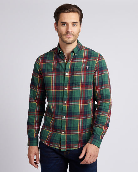 Mens Pocketed Checked Buttondown Shirt in Pineneedle