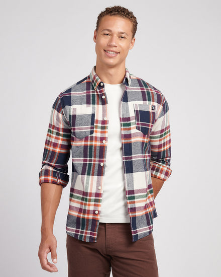 Mens Dual Pocket Checked Shirt in Dark Sapphire Navy