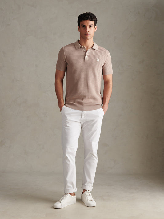 Mens Herringbone Texture Knit Polo Shirt Atmosphere
