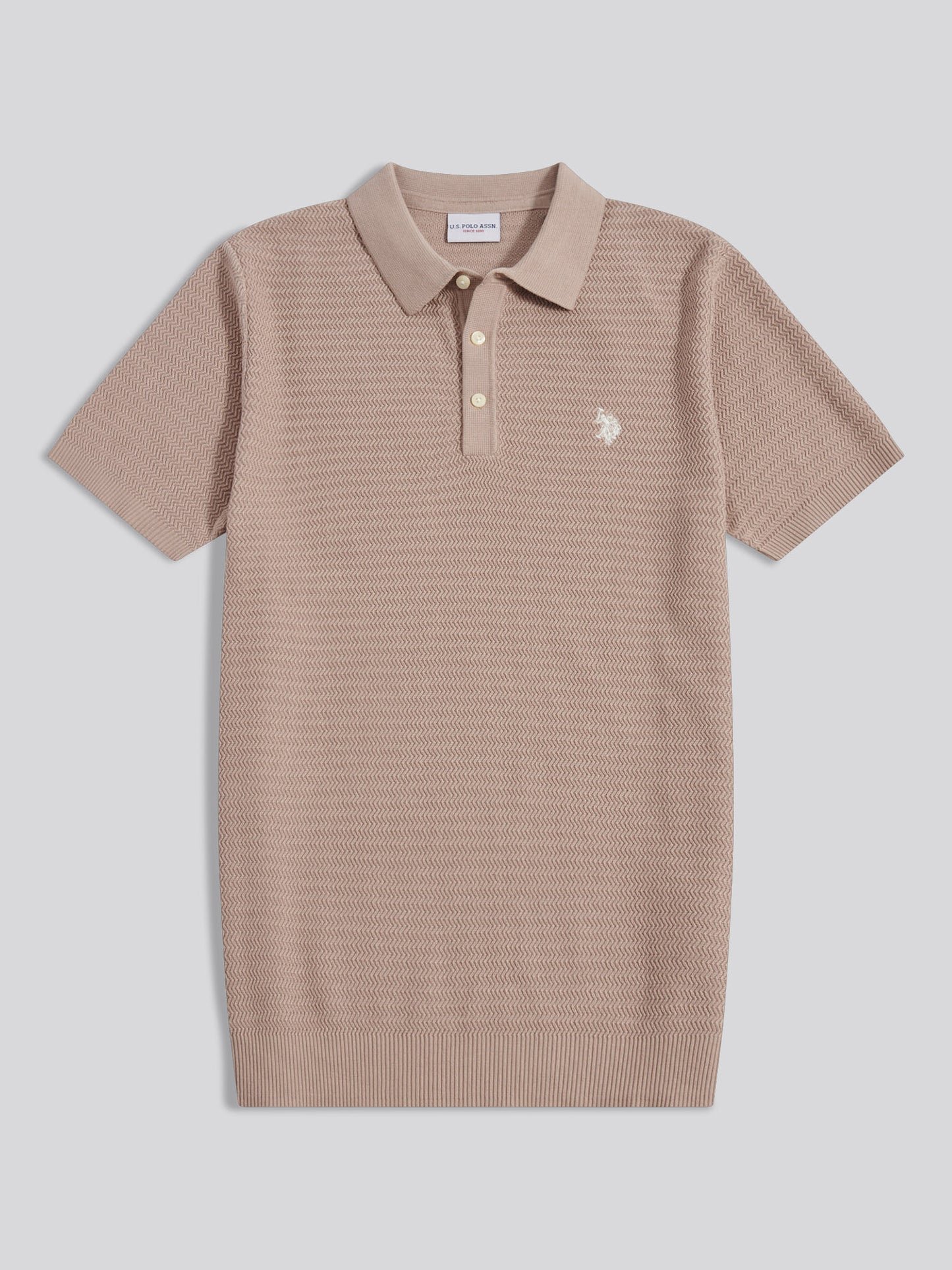 Herringbone Texture Knit SS Polo Atmosphere