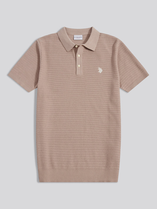 Herringbone Texture Knit SS Polo Atmosphere