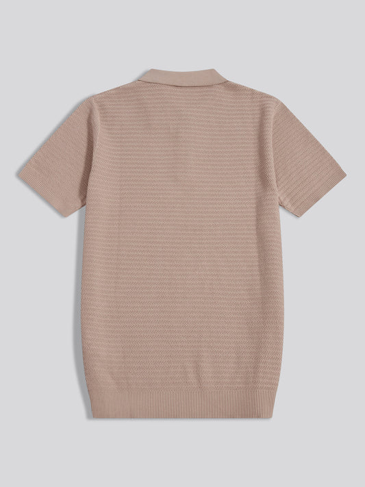 Herringbone Texture Knit SS Polo Atmosphere