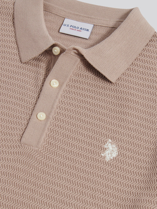 Herringbone Texture Knit SS Polo Atmosphere