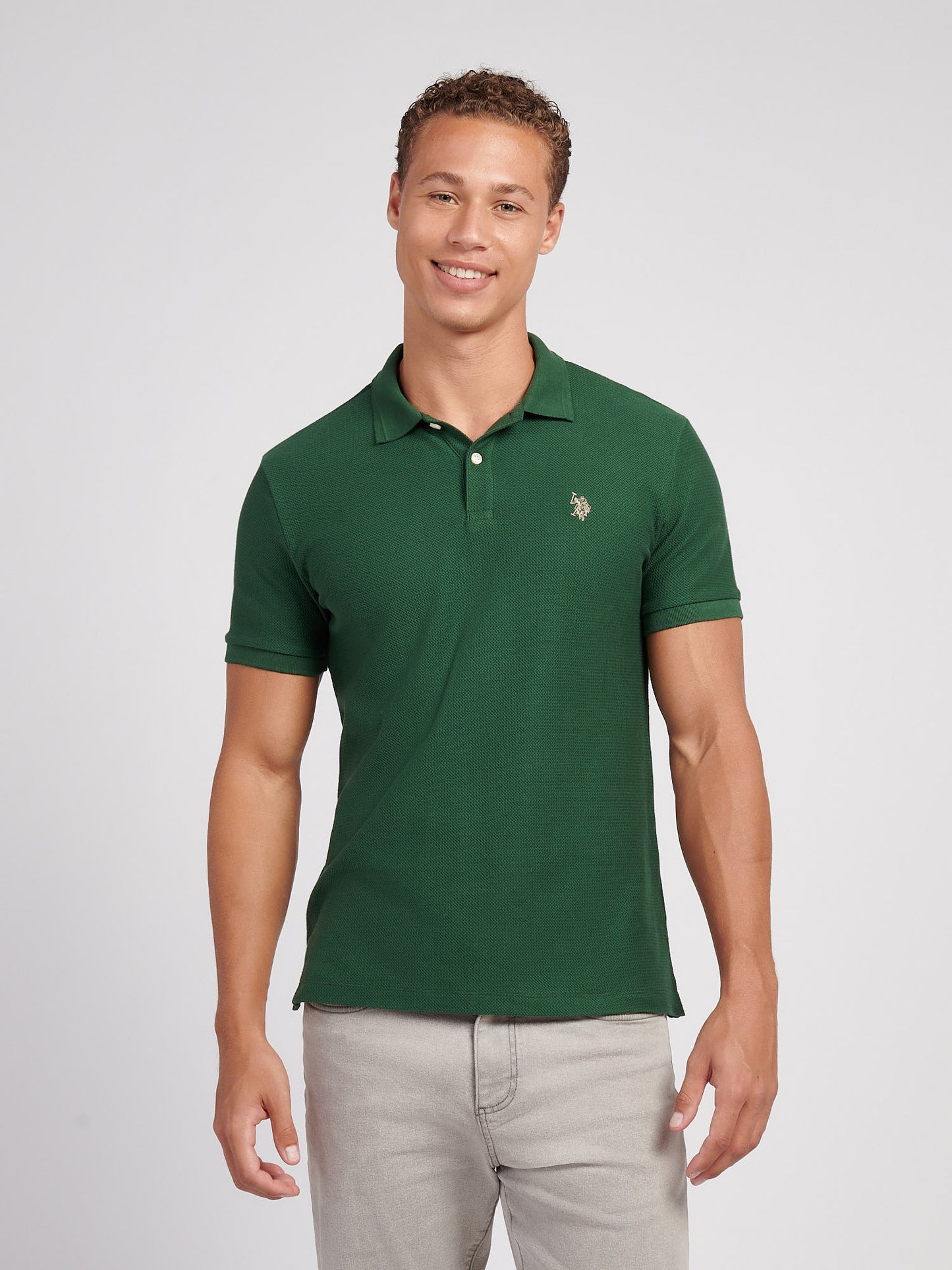 Herringbone Tekstura SS Polo Pineneedle