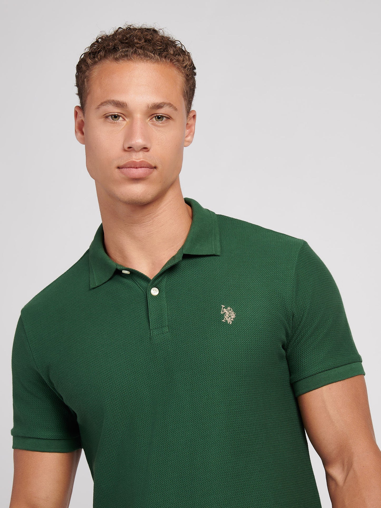 Herringbone Tekstura SS Polo Pineneedle