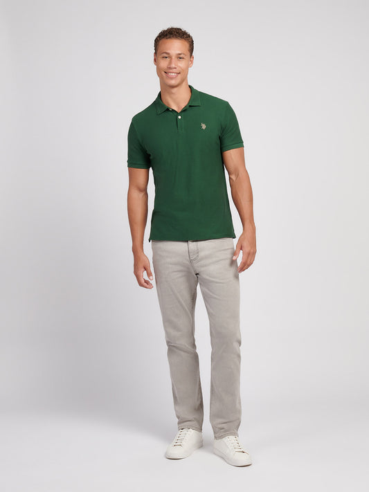 Herringbone Tekstura SS Polo Pineneedle