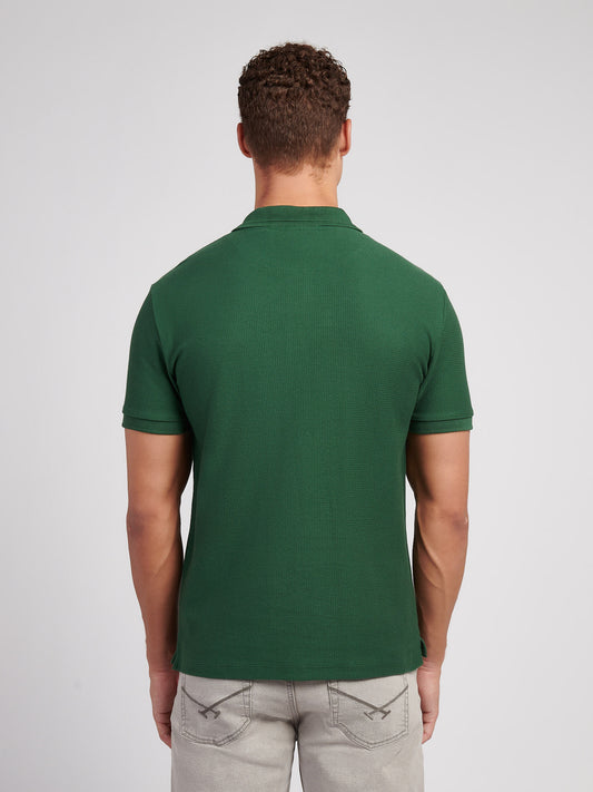 Herringbone Tekstura SS Polo Pineneedle