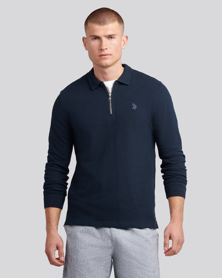 Płaski pala tekstura Zip ls Polo Dark Sapphire granatowy/księżycowy światło niebieski