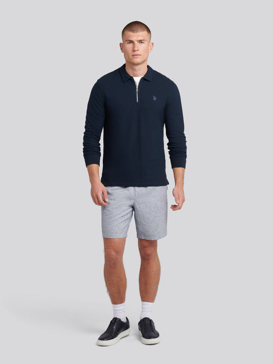 Płaski pala tekstura Zip ls Polo Dark Sapphire granatowy/księżycowy światło niebieski