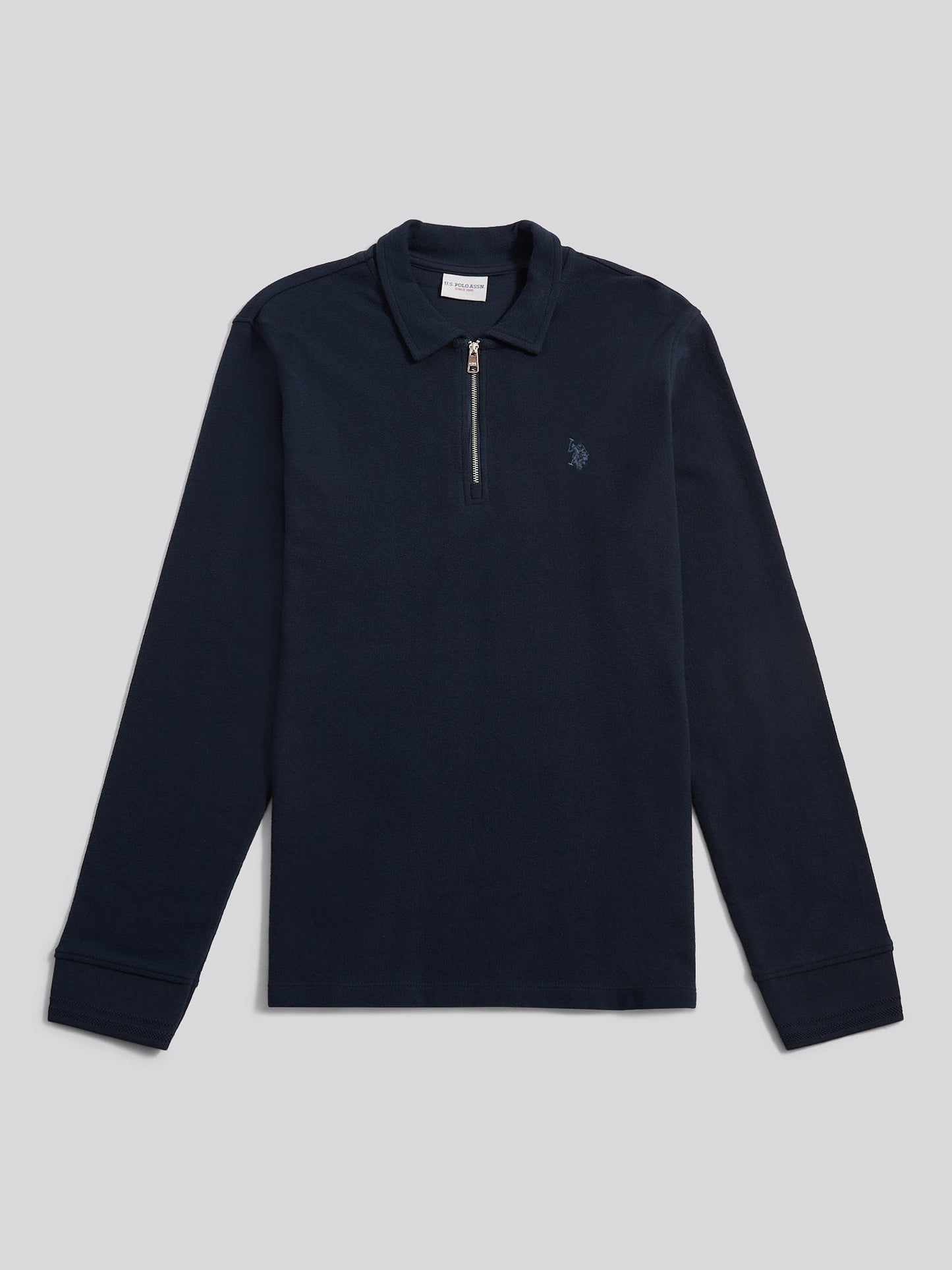 Płaski pala tekstura Zip ls Polo Dark Sapphire granatowy/księżycowy światło niebieski