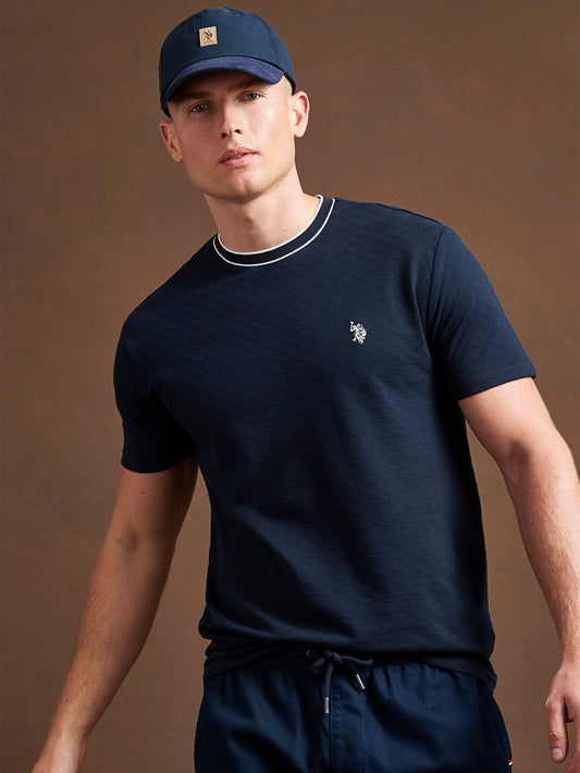 Mens Tipped Pique  T-Shirt in Dark Sapphire Navy