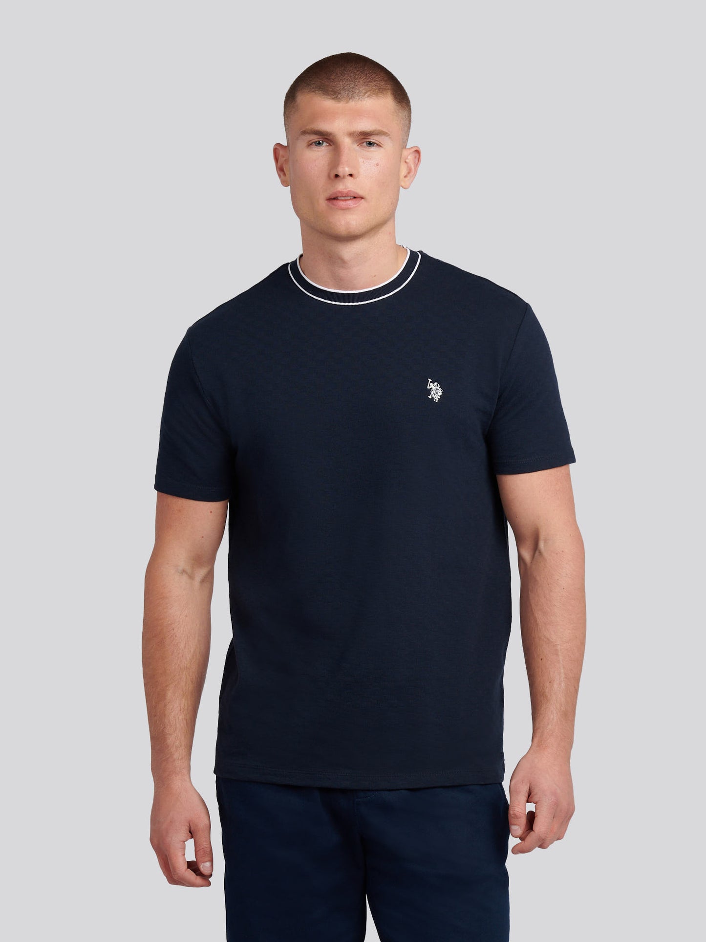 Mens Tipped Pique  T-Shirt in Dark Sapphire Navy