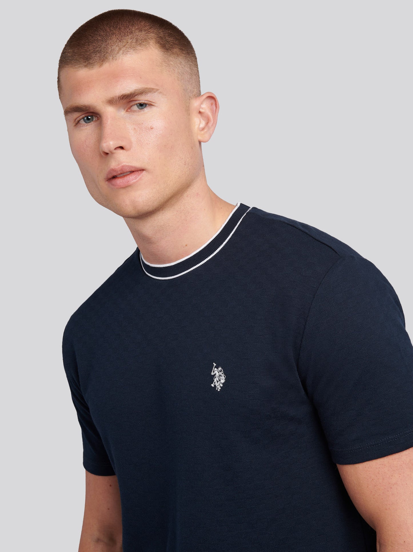 Mens Tipped Pique  T-Shirt in Dark Sapphire Navy