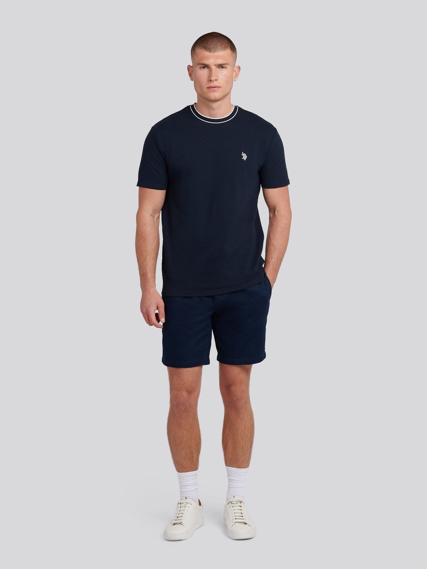 Mens Tipped Pique  T-Shirt in Dark Sapphire Navy