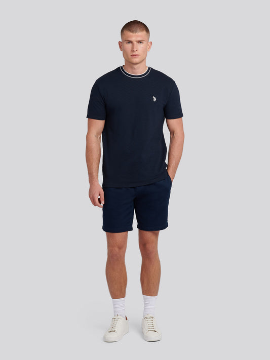 Mens Tipped Pique  T-Shirt in Dark Sapphire Navy
