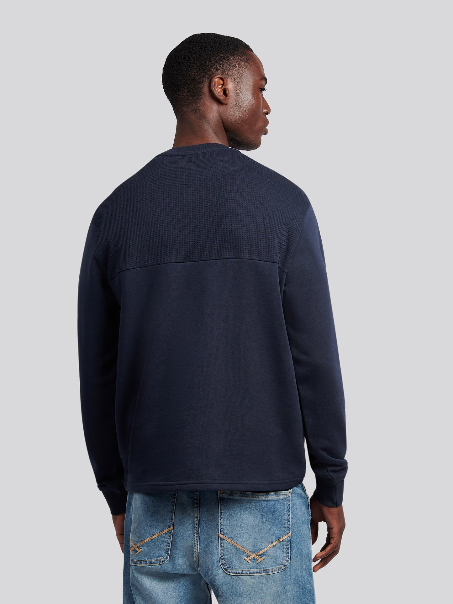 Mens Textured Cut & Sew Crew in Dark Sapphire Navy / Moonlight Blue DHM