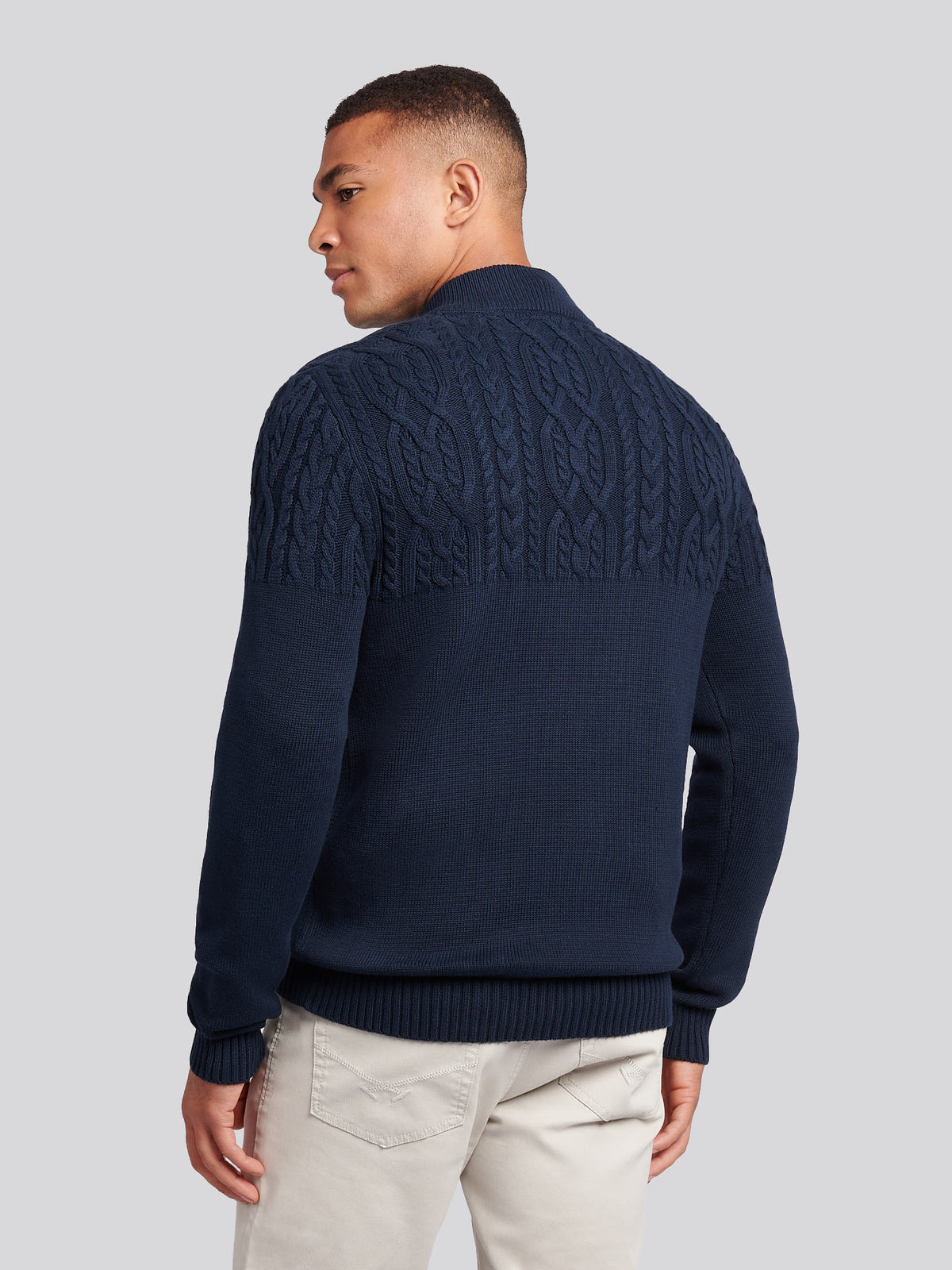 Mens Aran Mix Knit Funnel Dark Sapphire Navy