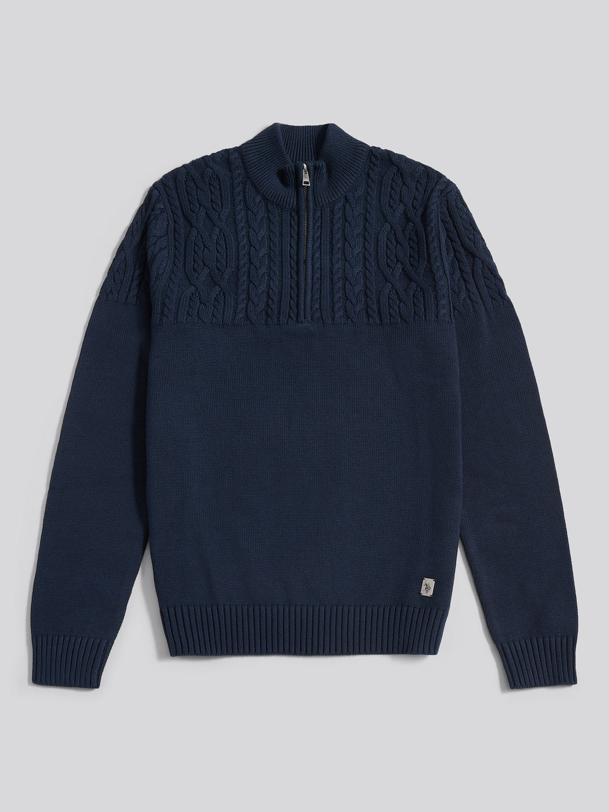 Mens Aran Mix Knit Funnel Dark Sapphire Navy