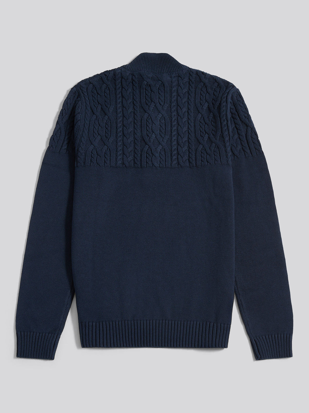 Mens Aran Mix Knit Funnel Dark Sapphire Navy