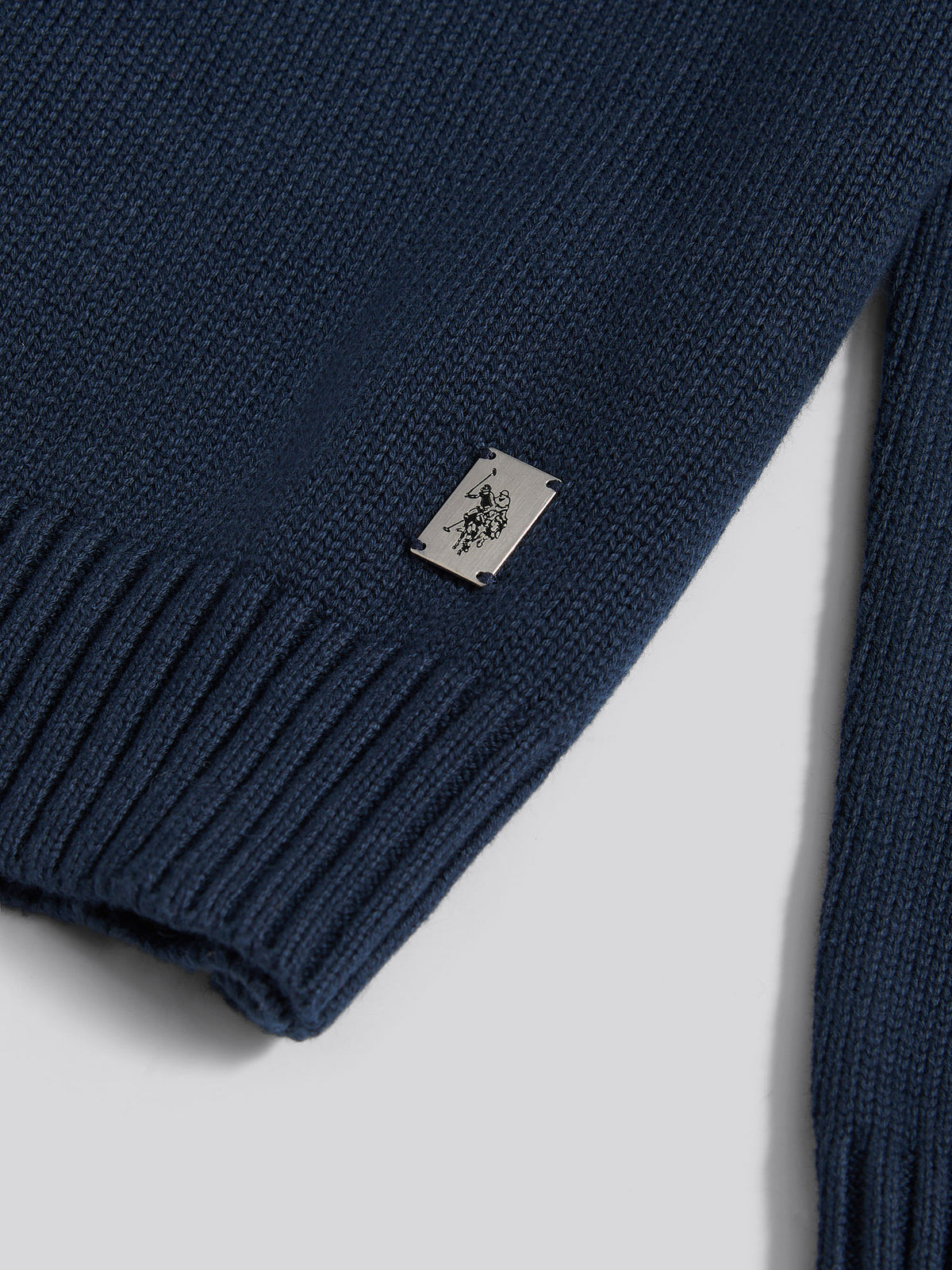 Mens Aran Mix Knit Funnel Dark Sapphire Navy