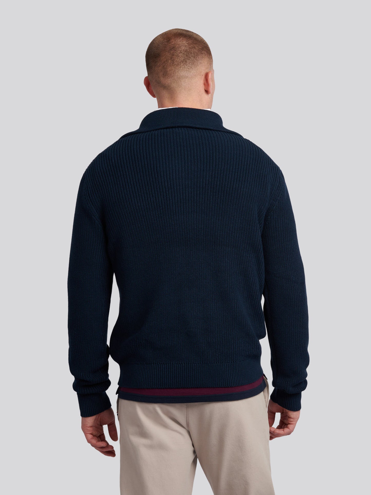 Mens Half Cardigan Stitch Knit Funnel in Dark Sapphire Navy