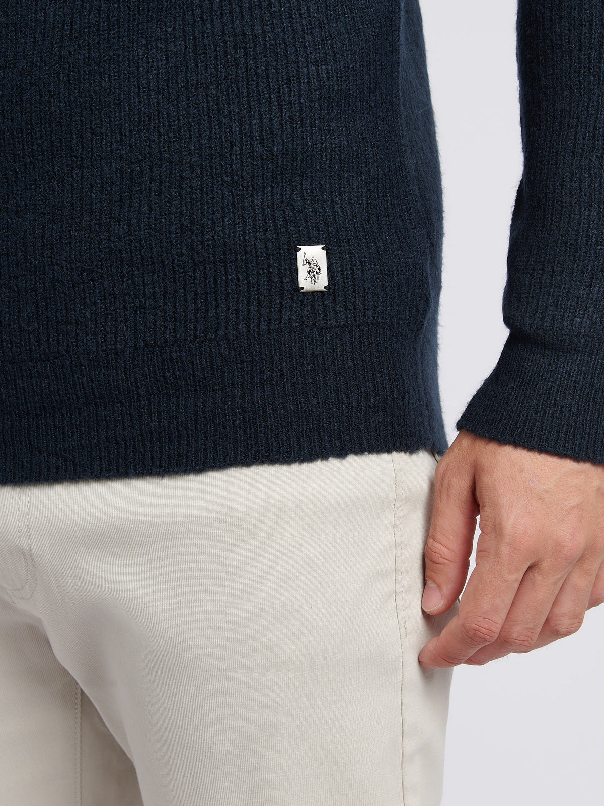 Mens Brushed Knit Long Sleeve Polo Shirt Dark Sapphire Navy