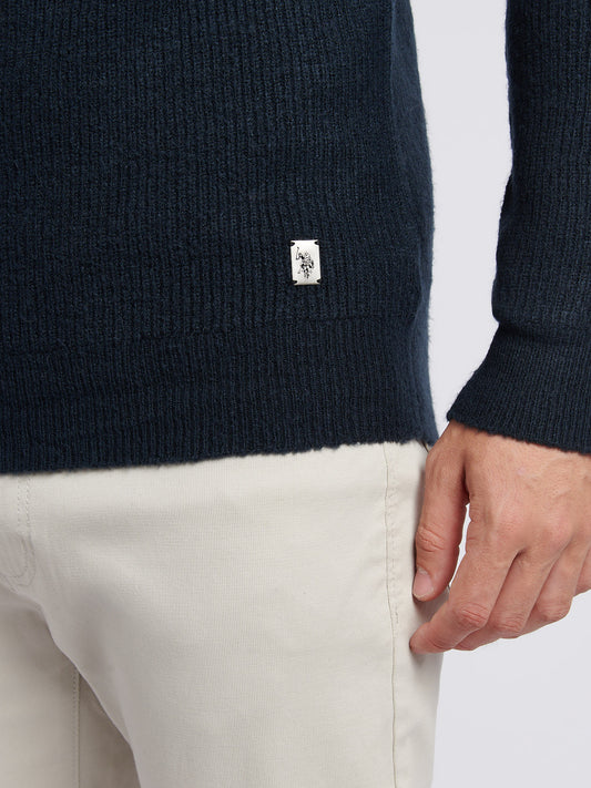 Mens Brushed Knit Long Sleeve Polo Shirt Dark Sapphire Navy