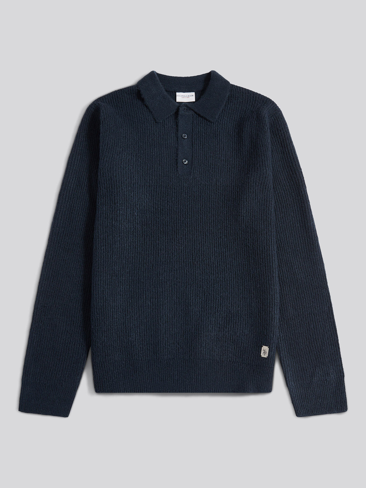 Mens Brushed Knit Long Sleeve Polo Shirt Dark Sapphire Navy