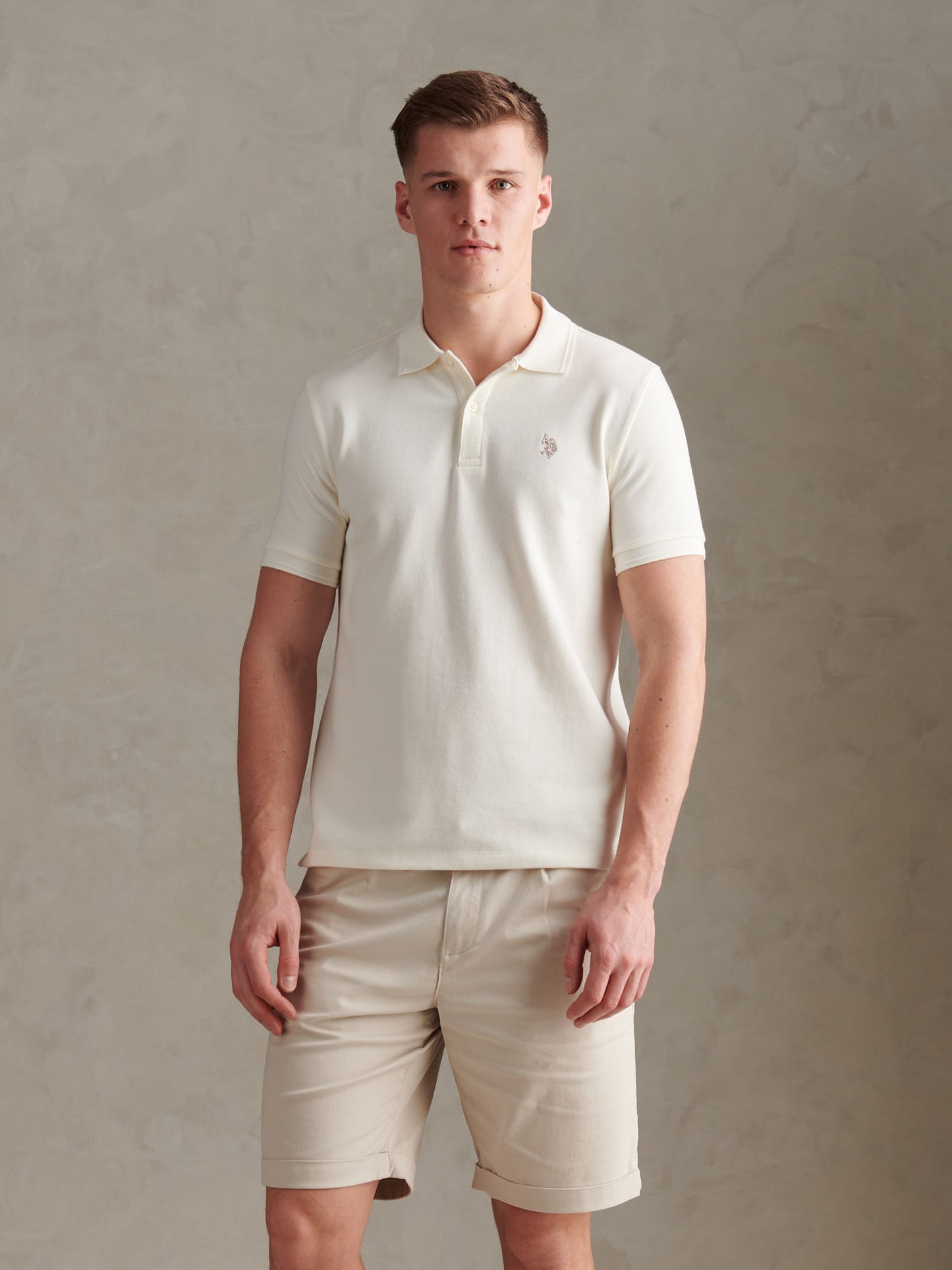 Mens Twill Texture Polo Shirt in Whisper White