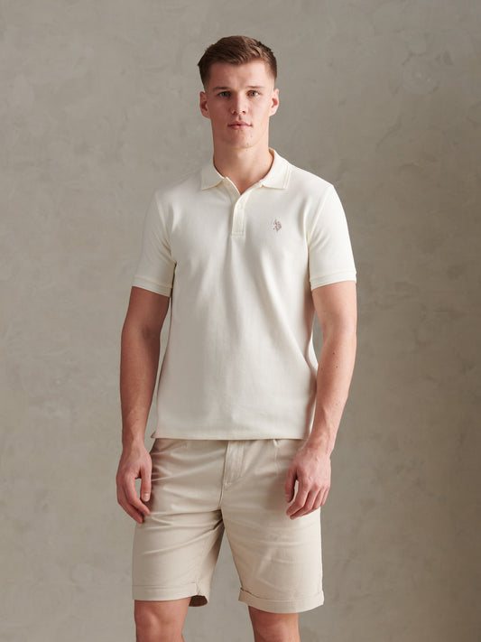 Mens Twill Texture Polo Shirt in Whisper White