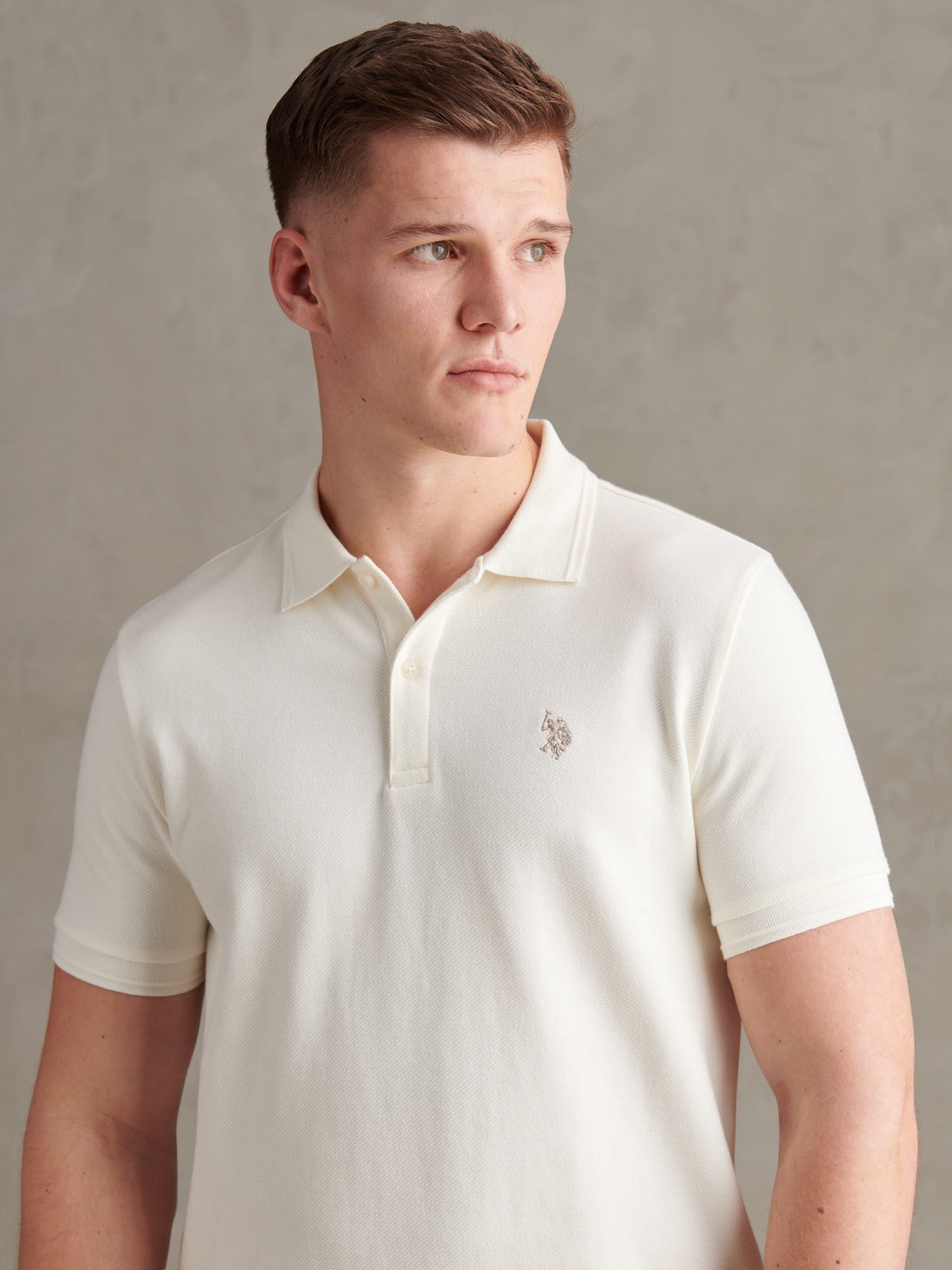 Mens Twill Texture Polo Shirt in Whisper White