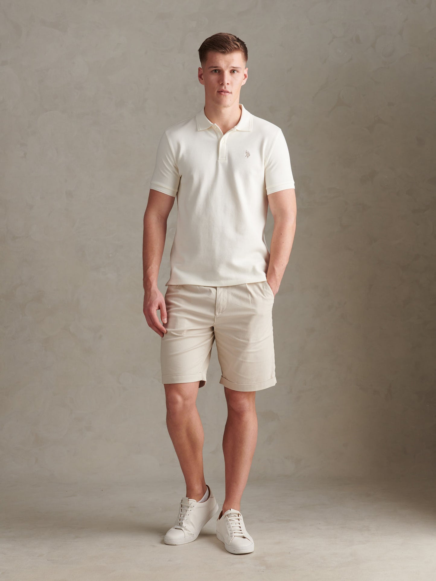 Mens Twill Texture Polo Shirt in Whisper White
