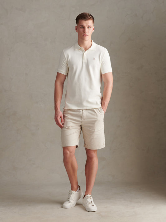 Mens Twill Texture Polo Shirt in Whisper White