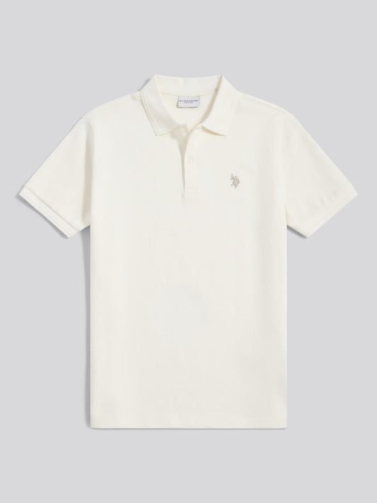 Mens Twill Texture Polo Shirt in Whisper White