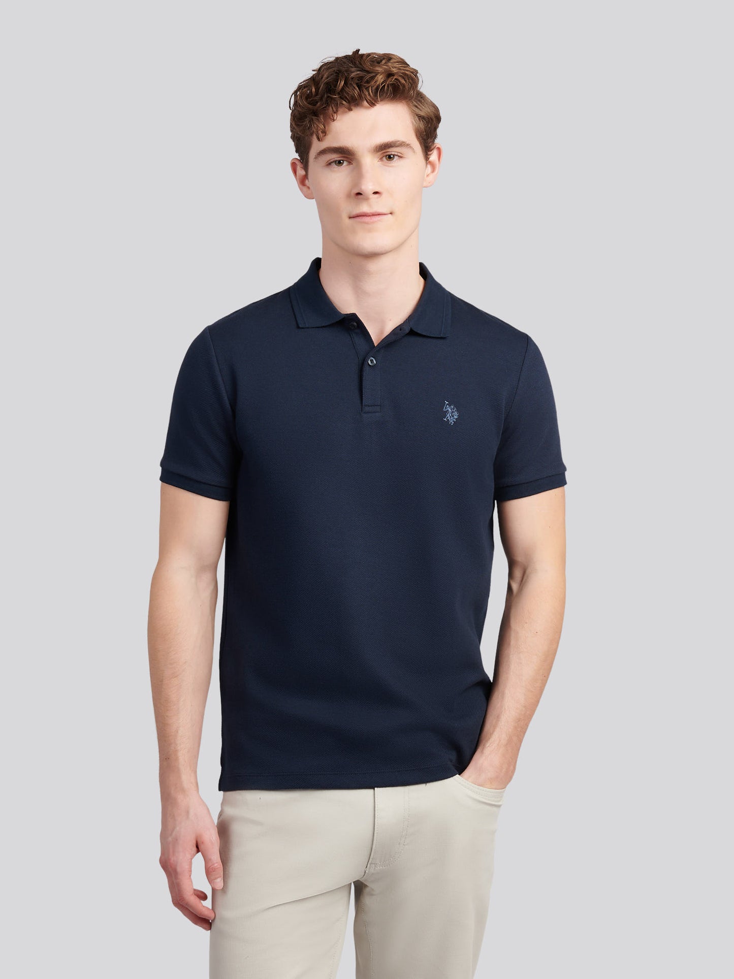 Twill Tekstura Polo Dark Sapphire granatowy/księżycowy światło niebieski