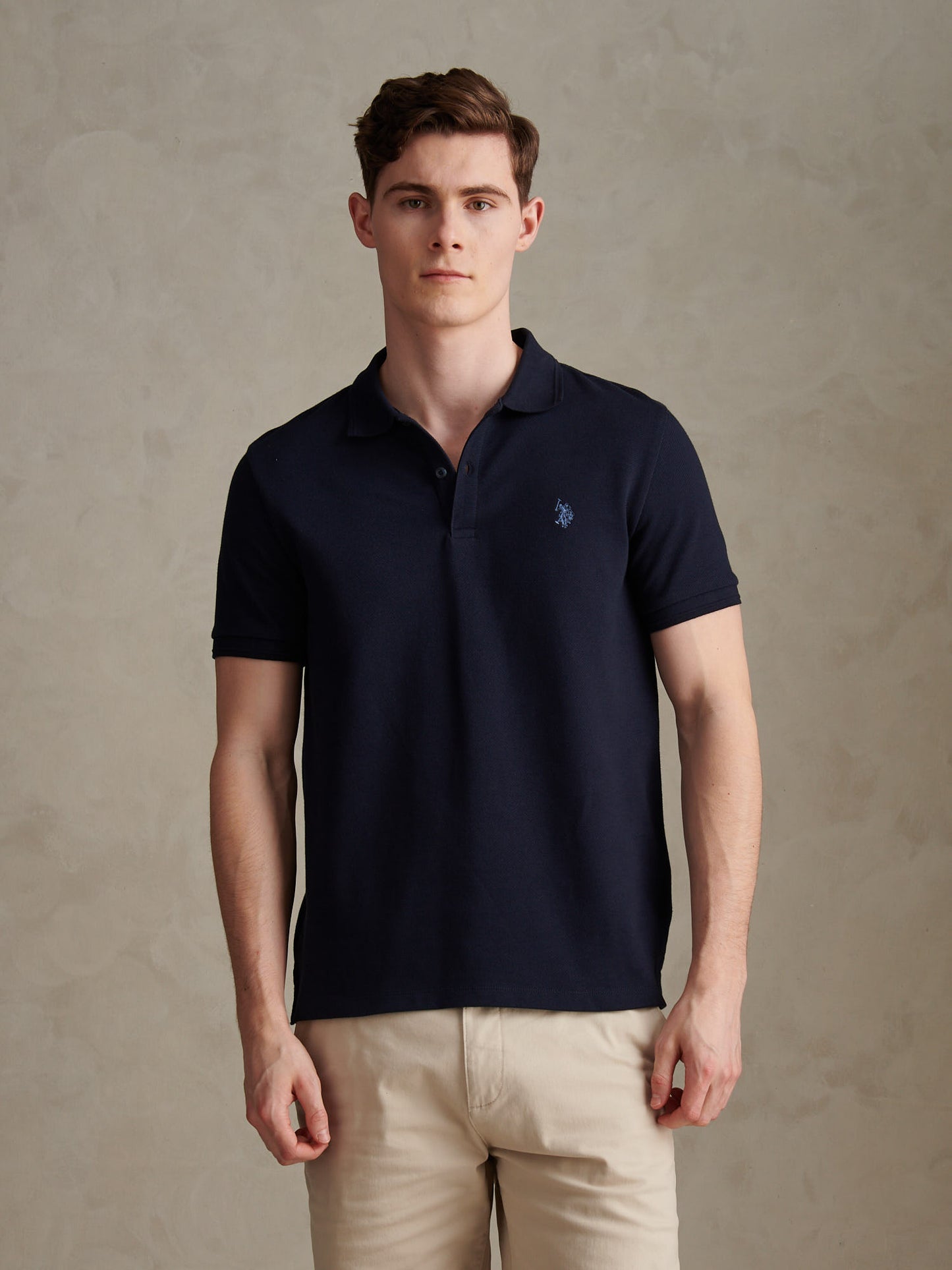 Mens Twill Texture Polo Shirt in Dark Sapphire Navy