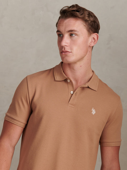 Mens Twill Texture Polo Shirt in Burro