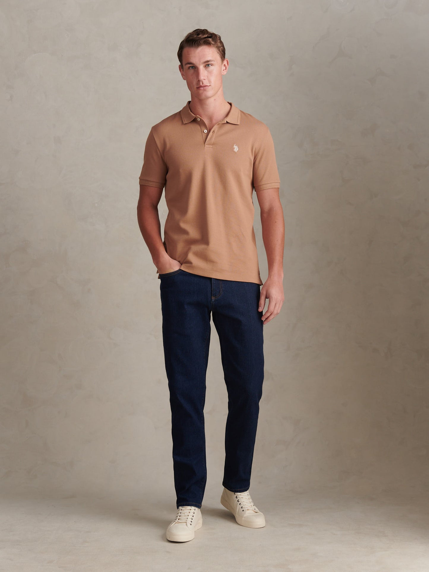 Mens Twill Texture Polo Shirt in Burro