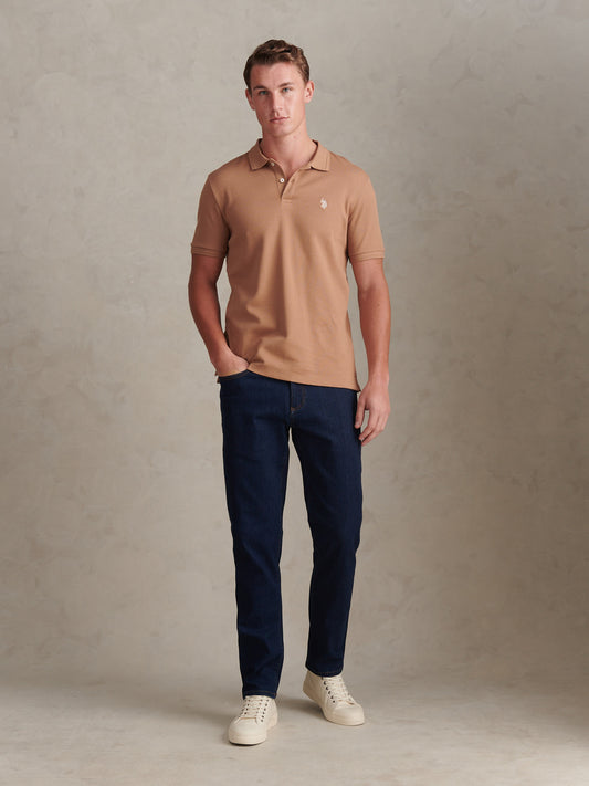 Mens Twill Texture Polo Shirt in Burro