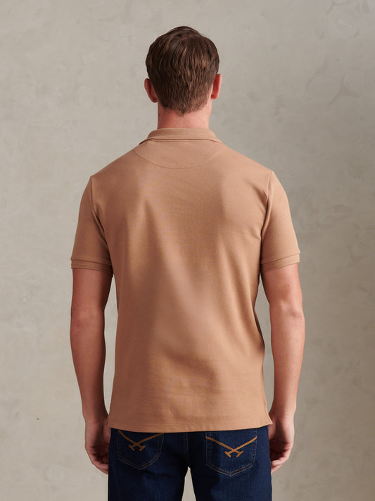 Mens Twill Texture Polo Shirt in Burro