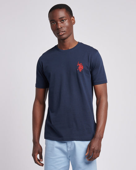 Mens Large Double Horsemen T-Shirt in Dark Sapphire Navy / Haute Red DHM