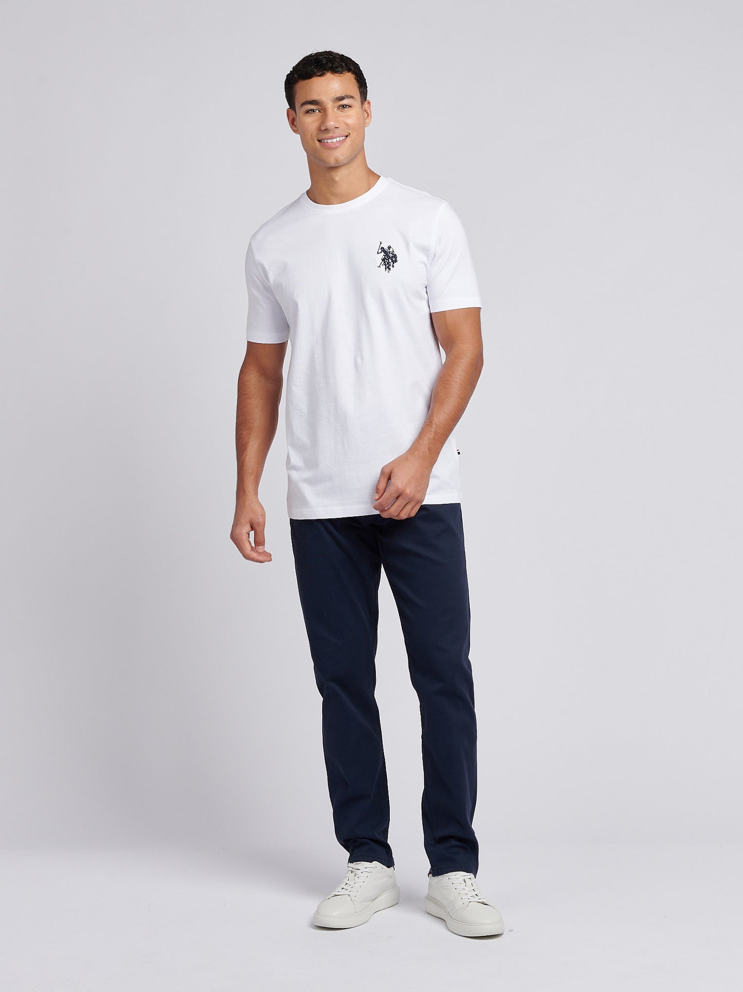 Mens Large Double Horsemen T-Shirt in White / Dark Sapphire Navy DHM