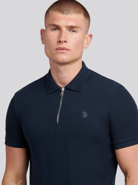 Płaski pala tekstura Zip SS Polo Dark Sapphire granatowy/księżycowy światło niebieski DHM