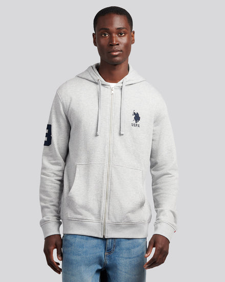 Mens Player 3 Zip Hoodie in Mid Grey Marl