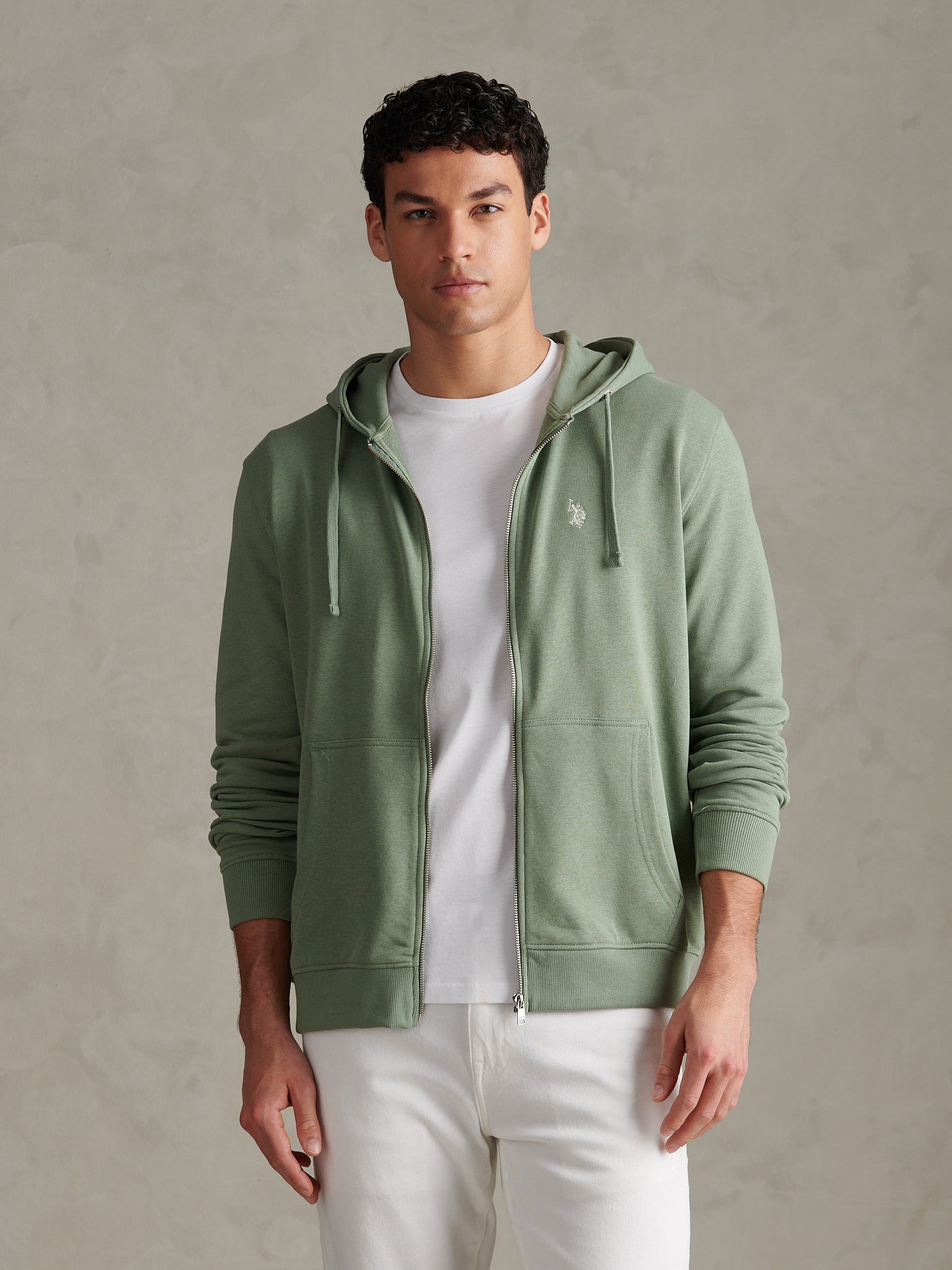 Mens Double Horsemen Loopback Zip Hoodie Sea Spray