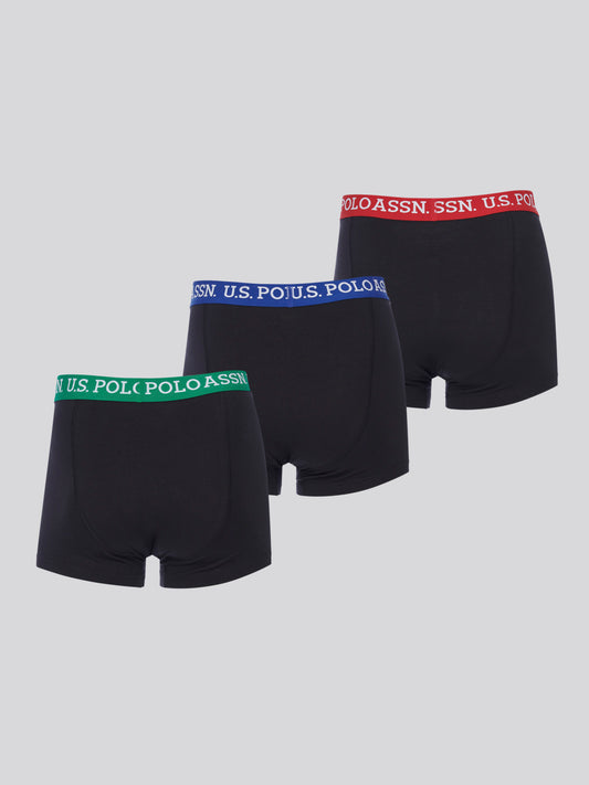 Mens 3 Pack Contrast Pase Bokserki w kolorze czarnym