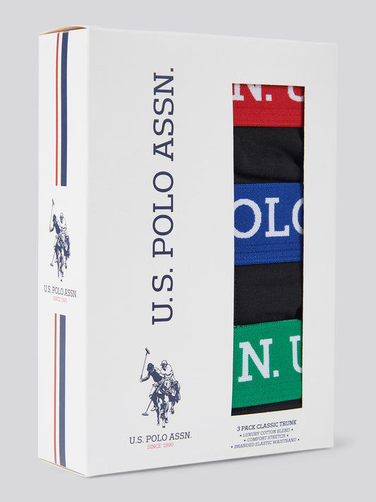Mens 3 Pack Contrast Pase Bokserki w kolorze czarnym