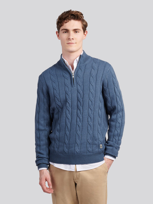 Mens Cable Knit Funnel in Vintage Indigo